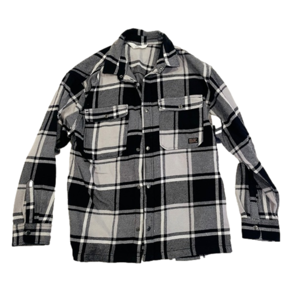 H&M Kid’s Black and White Plaid Flannel Shirt Shacket Size 14